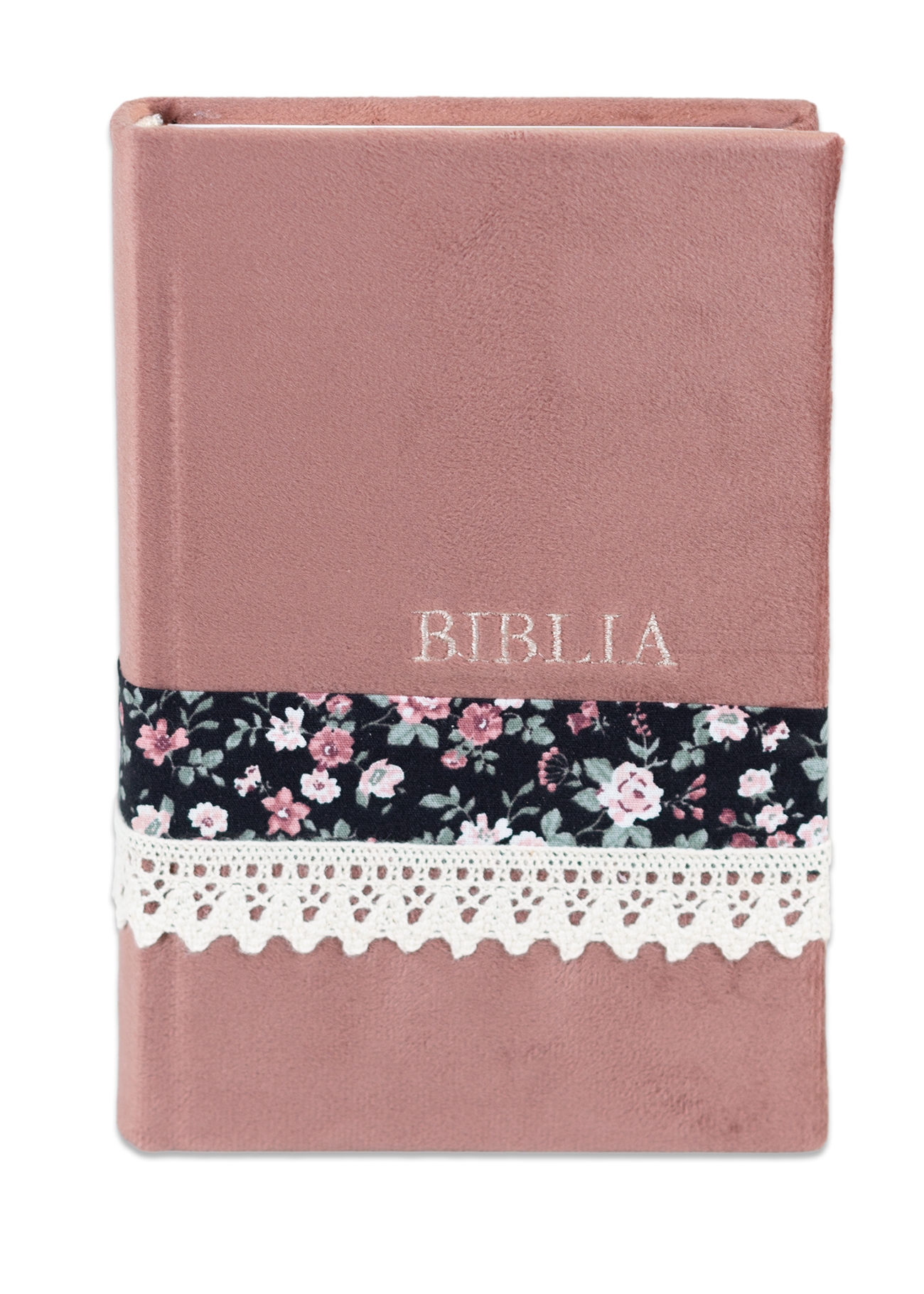 Biblia handmade, model 37, marime medie, coperta tare textila, margini aurii, index, cuv. lui Isus cu rosu [SI 057 HM]