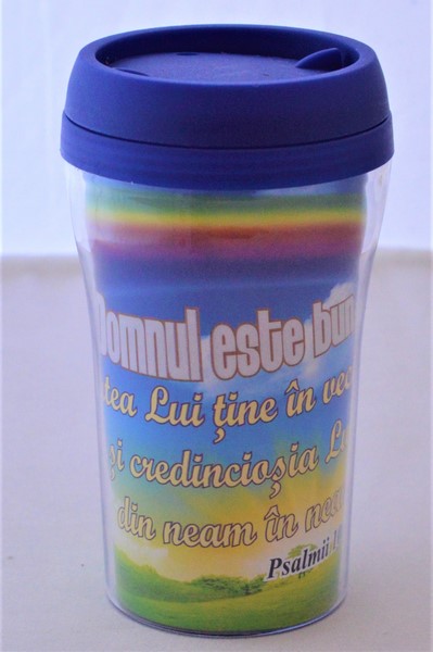 Cana termoizolanta - Caci Domnul este bun (albastru ) Cana termoizolanta - Caci Domnul este bun (albastru )