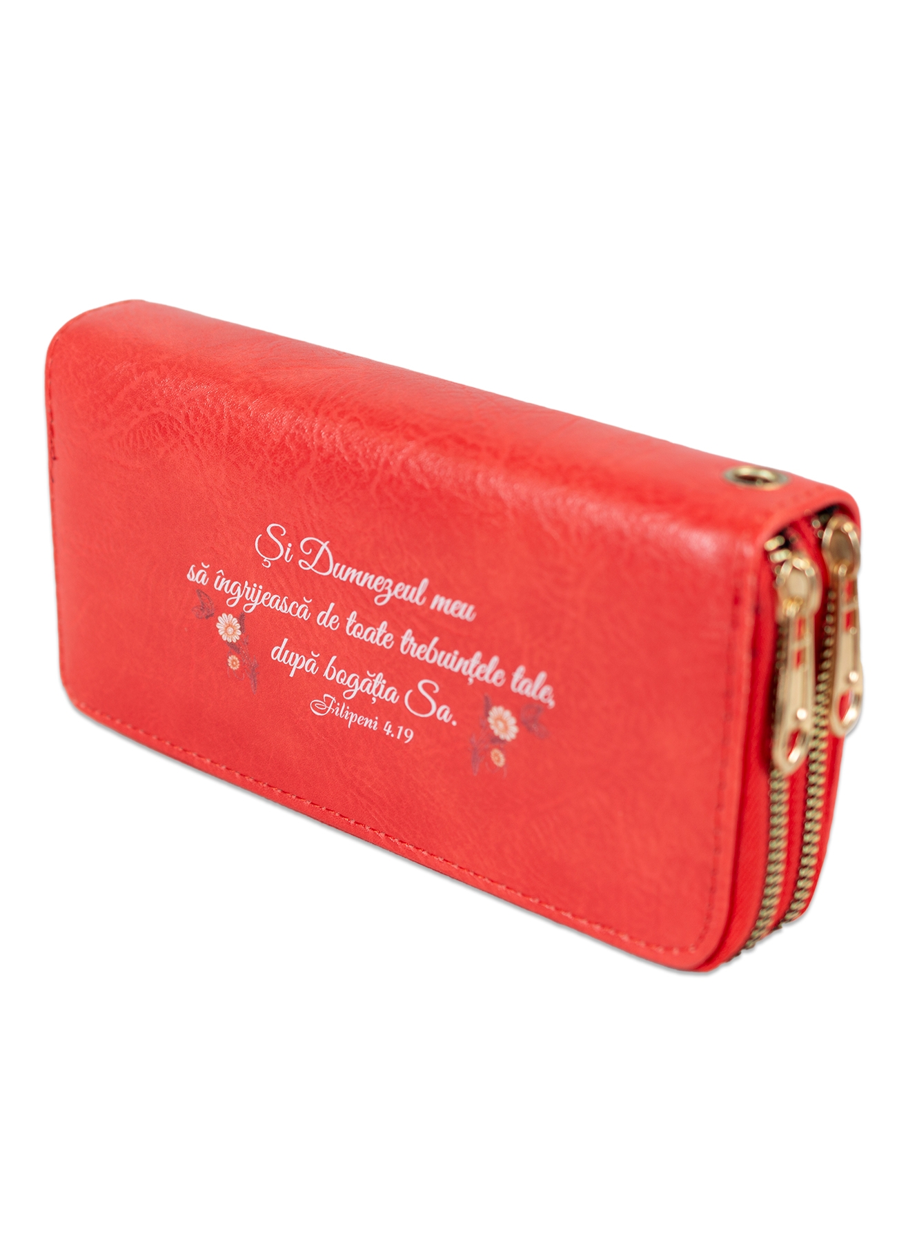 Portofel damă, 2 fermoare, roșu deschis, cu imprimeu "Dumnezeul meu sa îngrijească..." Portofel damă, 2 fermoare, roșu deschis, cu imprimeu "Dumnezeul meu sa îngrijească..."
