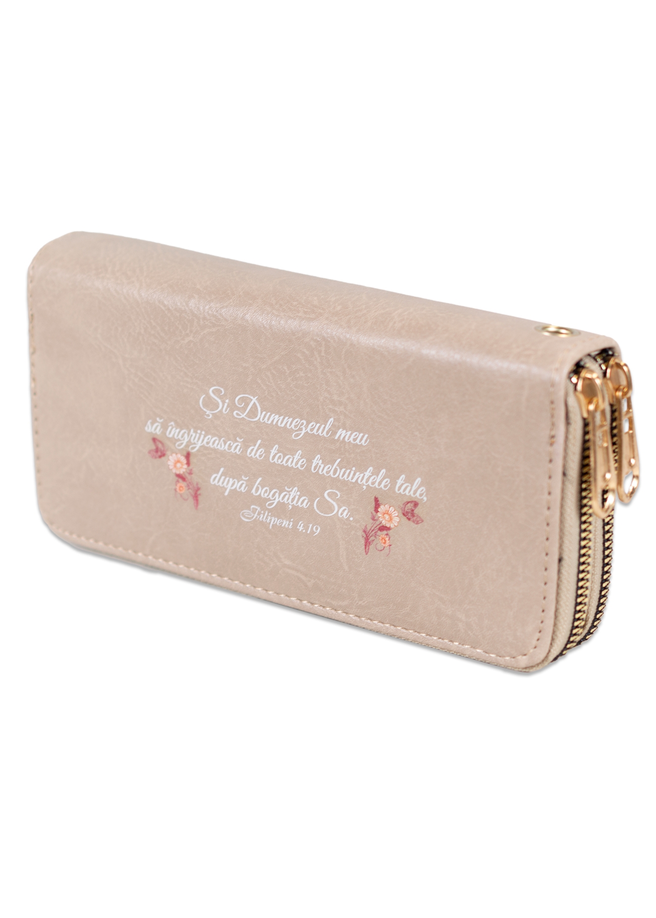Portofel damă, 2 fermoare, crem mat, cu imprimeu "Si Dumnezeu meu sa îngrijească..." Portofel damă, 2 fermoare, crem mat, cu imprimeu "Si Dumnezeu meu sa îngrijească..."