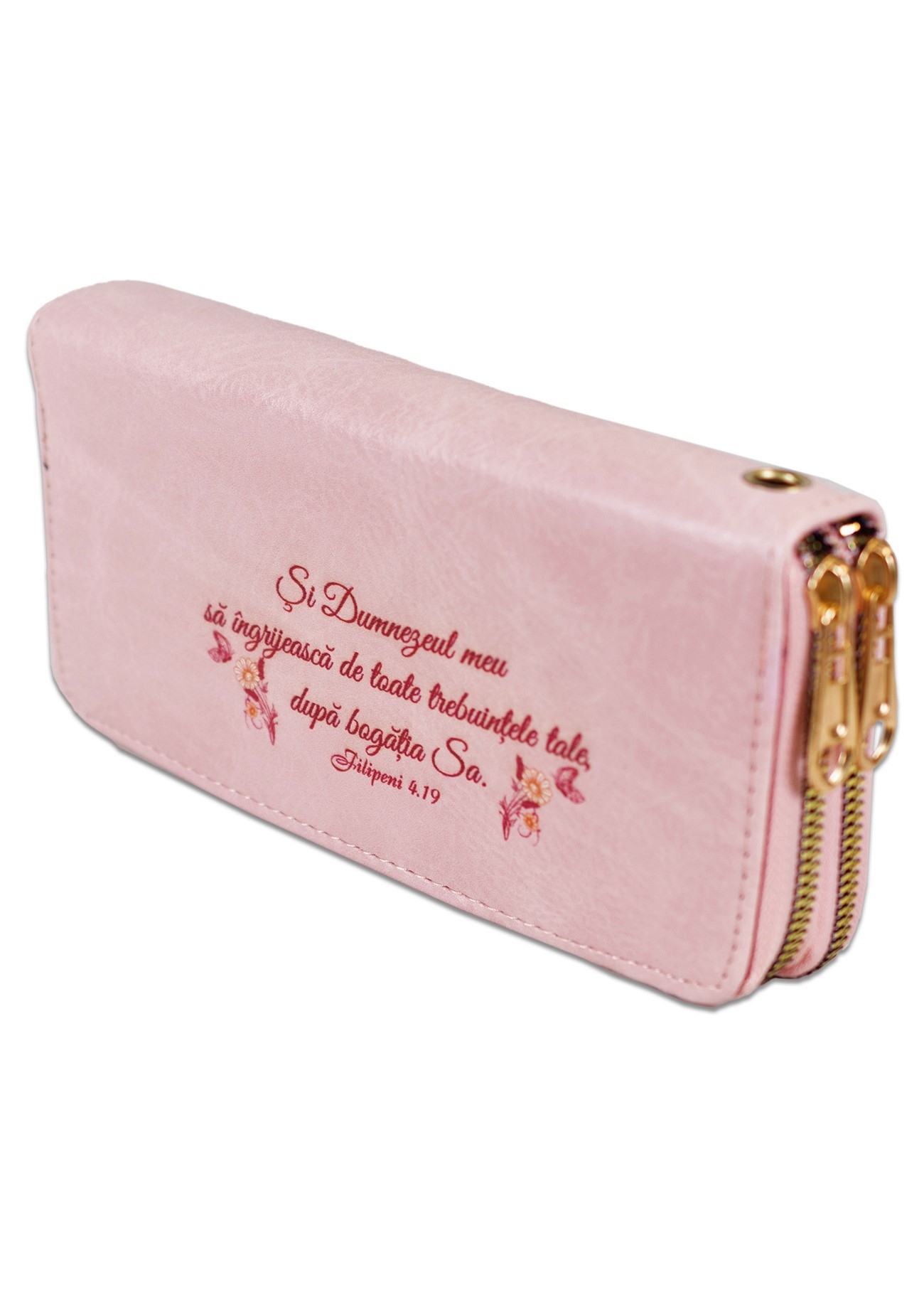 Portofel damă, 2 fermoare, roz pal, cu imprimeu "Si Dumnezeul meu sa îngrijească..." Portofel damă, 2 fermoare, roz pal, cu imprimeu "Si Dumnezeul meu sa îngrijească..."
