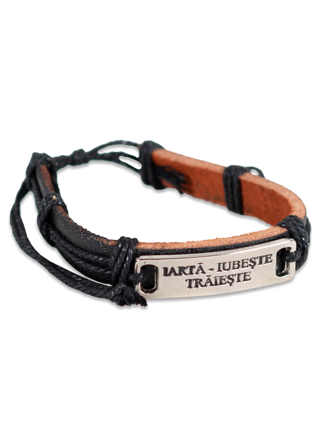 Bratara din piele neagra - "Iarta - Iubeste - Traieste" Bratara din piele neagra - "Iarta - Iubeste - Traieste"