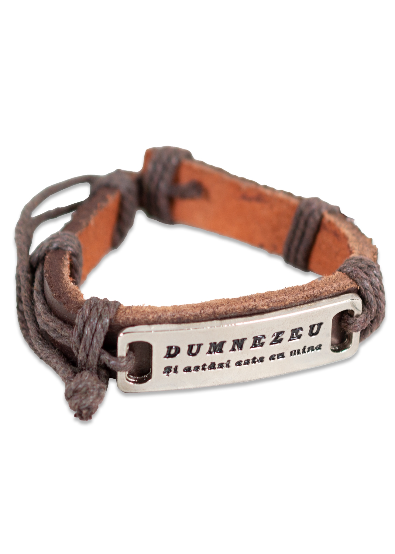 Bratara din piele maro inchis  - "Dumnezeu si astazi este cu mine"