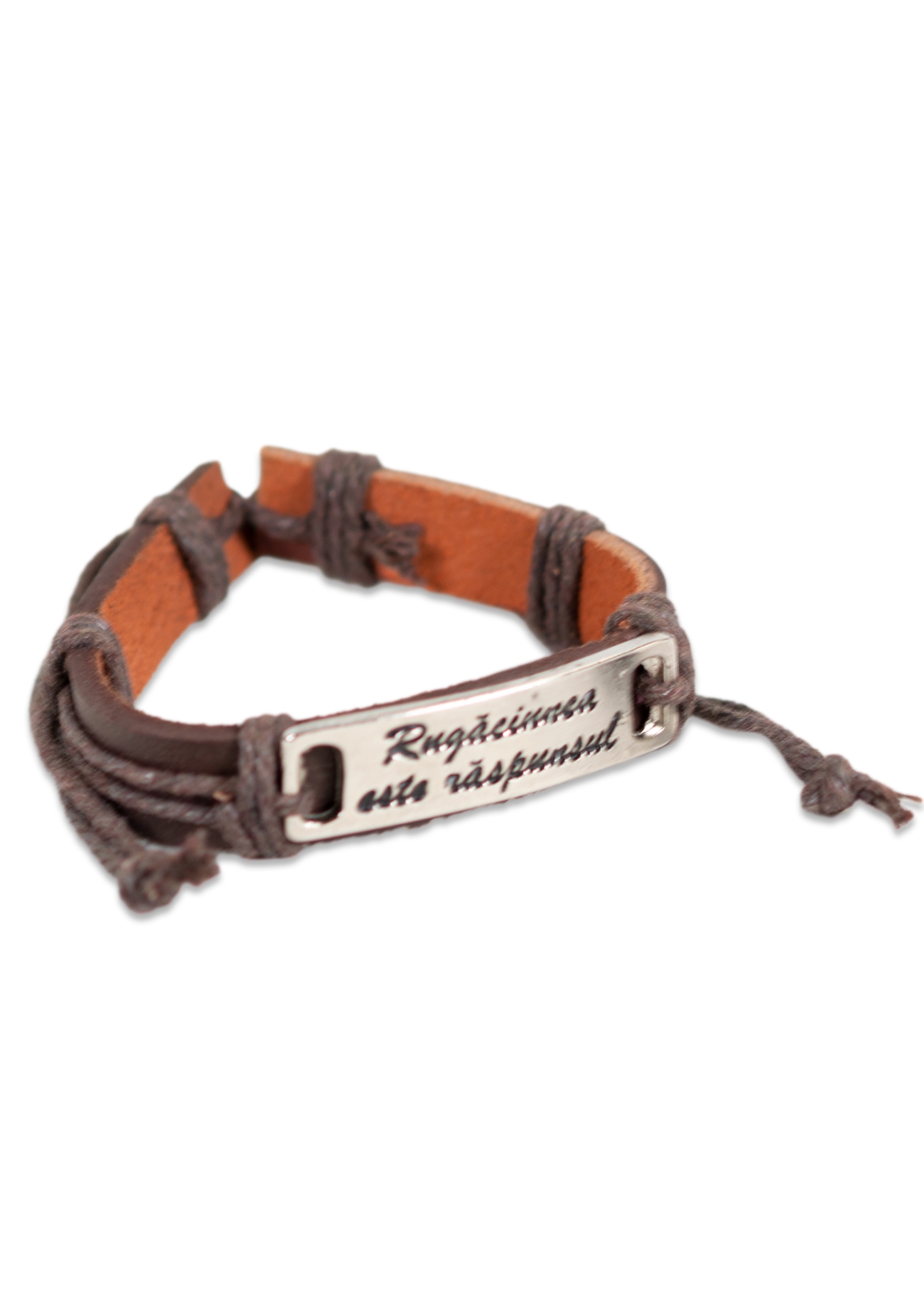 Bratara din piele maro inchis - " Rugaciunea este raspunsul " Bratara din piele maro inchis - " Rugaciunea este raspunsul "