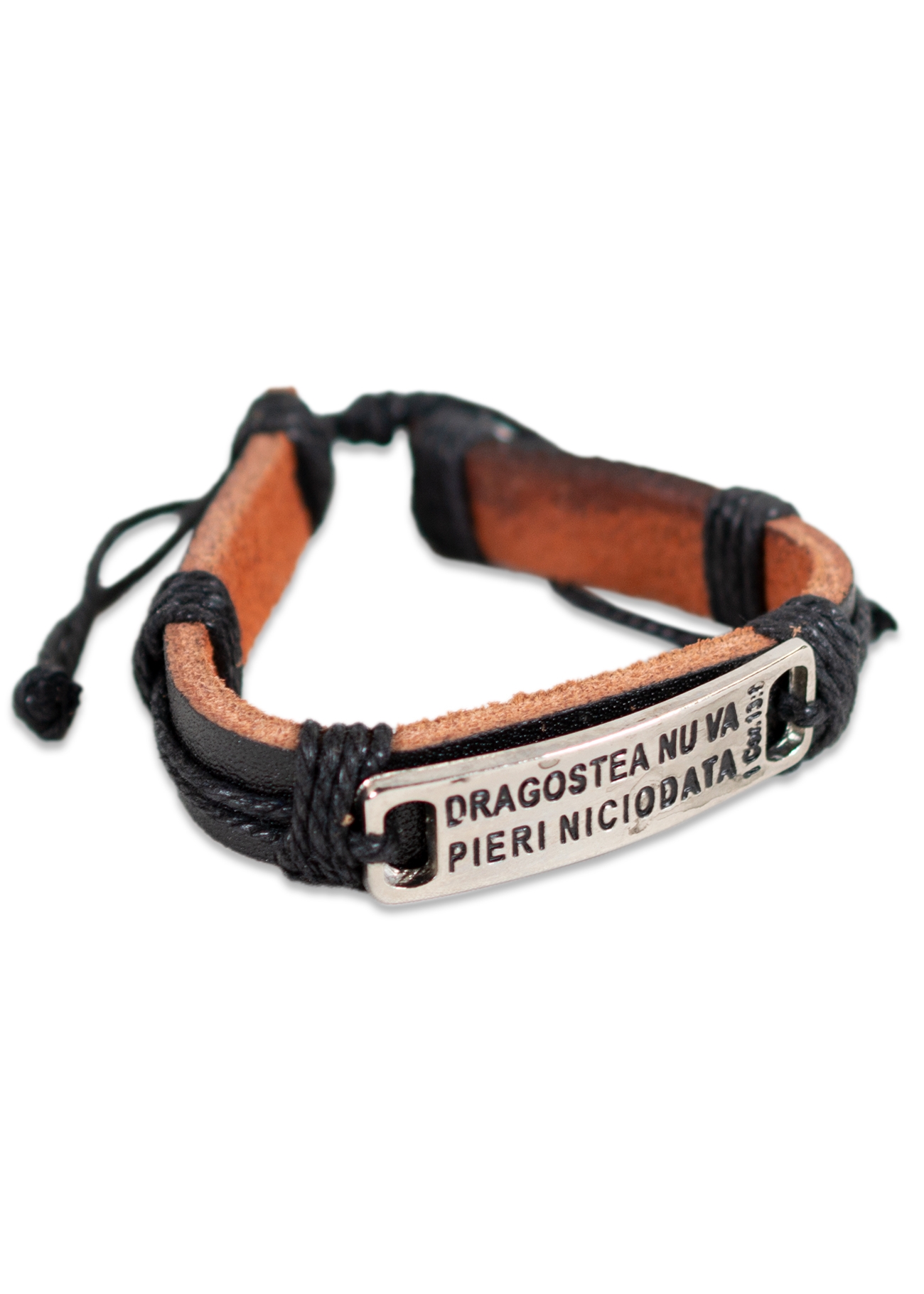 Bratara din piele neagra - "Dragostea nu va pieri niciodata" Bratara din piele neagra - "Dragostea nu va pieri niciodata"