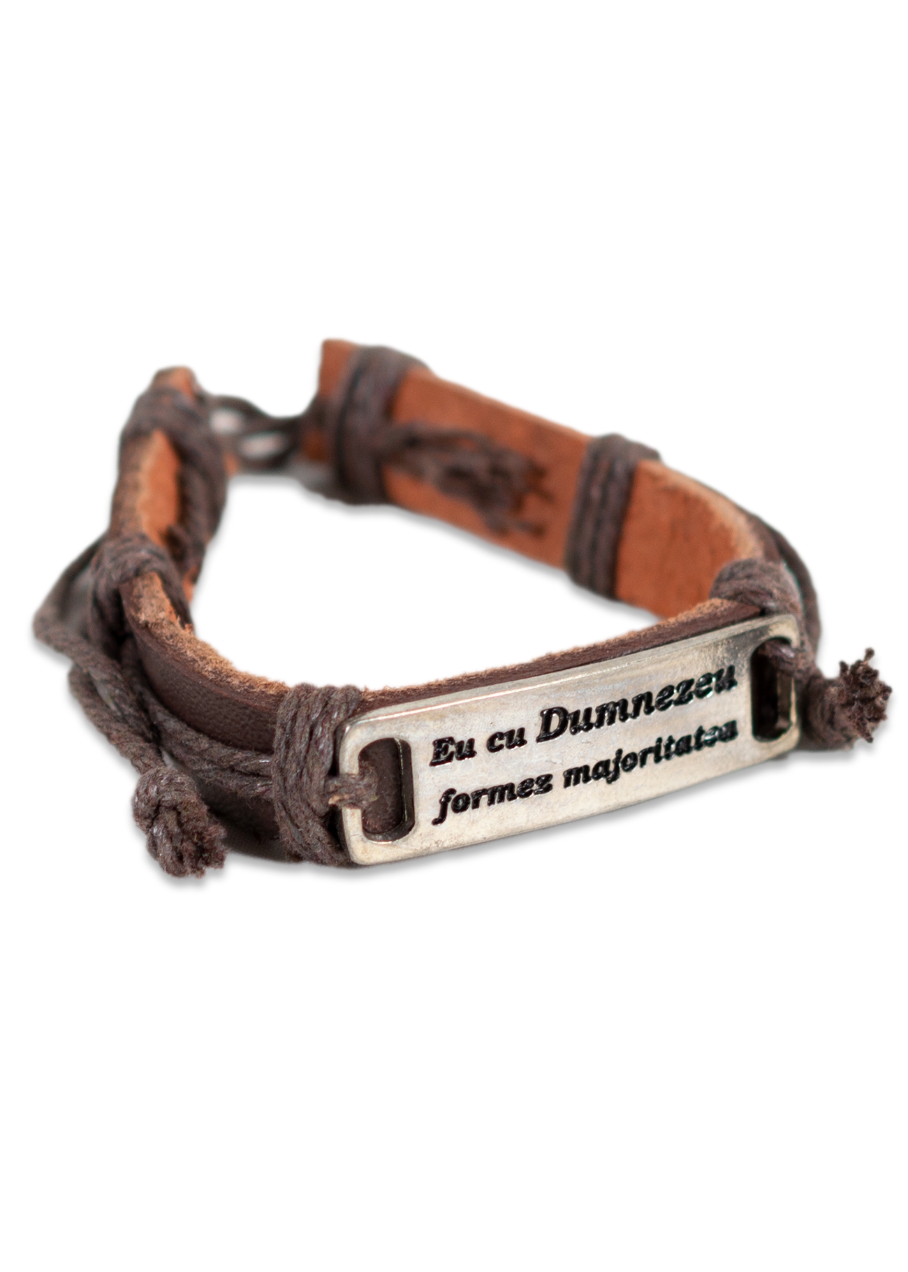 Bratara din piele maro inchis - " Eu cu Dumnezeu formez majoritatea " Bratara din piele maro inchis - " Eu cu Dumnezeu formez majoritatea "