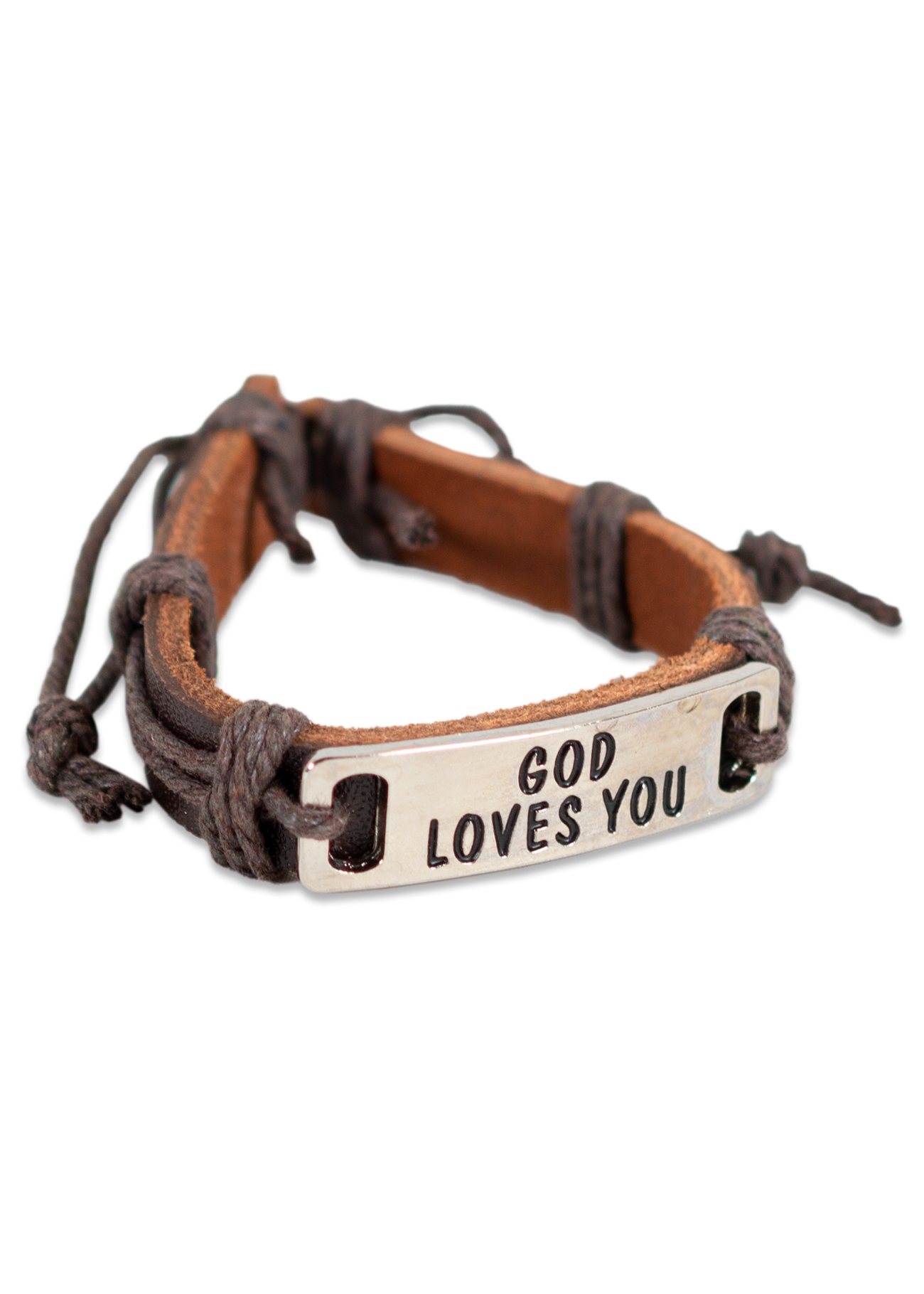 Bratara din piele maro inchis - "God loves you" Bratara din piele maro inchis - "God loves you"