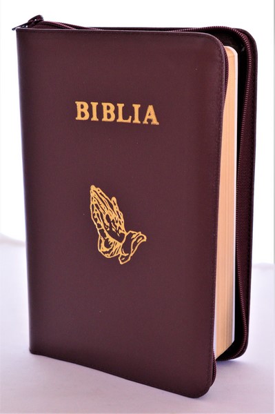 Biblia Planului Profetic - piele, visinie, mare, fermoar, margini aurite, simbol maini, cuv. lui Isus cu rosu Biblia Planului Profetic - piele, visinie, mare, fermoar, margini aurite, simbol maini, cuv. lui Isus cu rosu