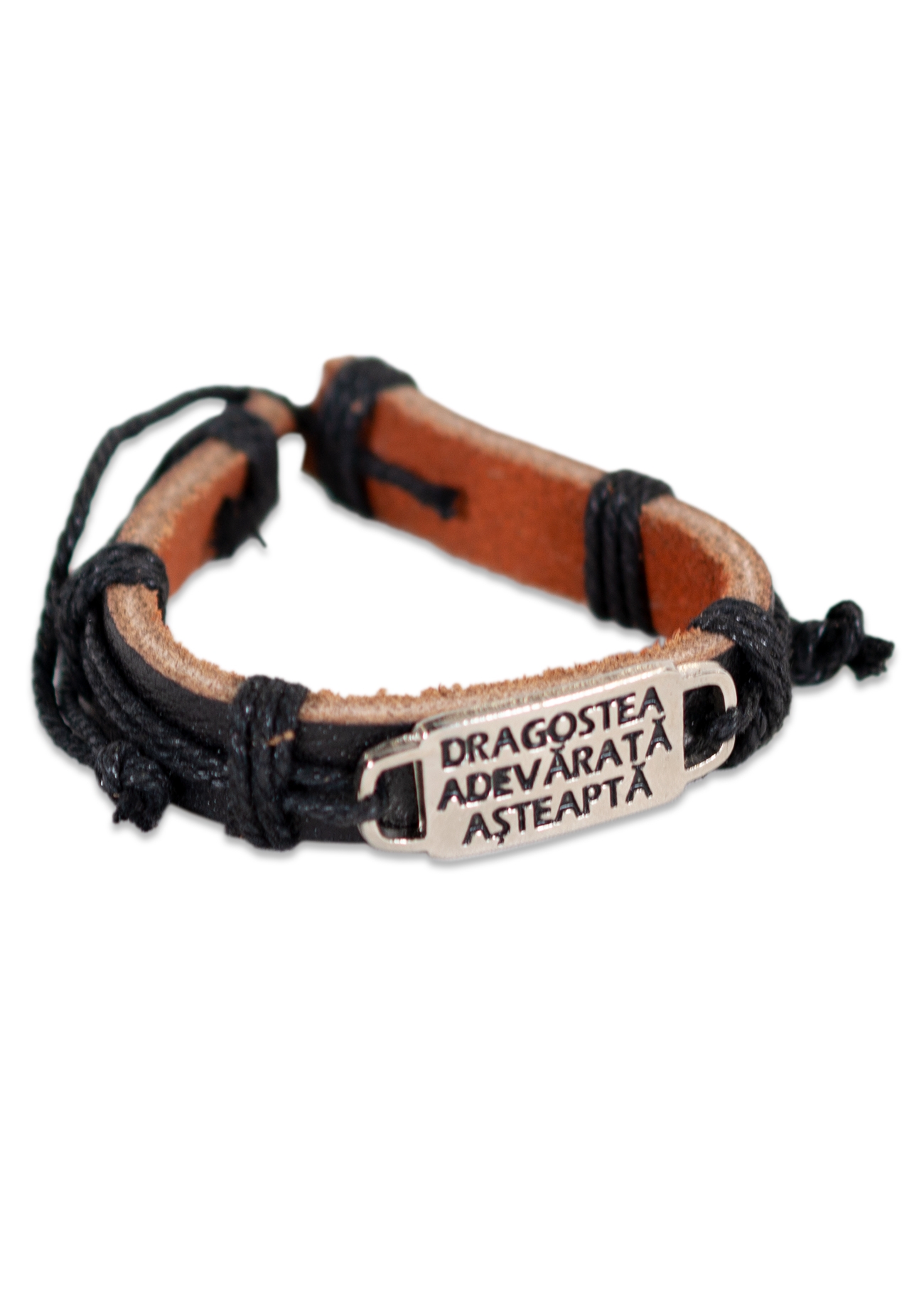 Bratara din piele neagra - "Dragostea adevarata asteapta"