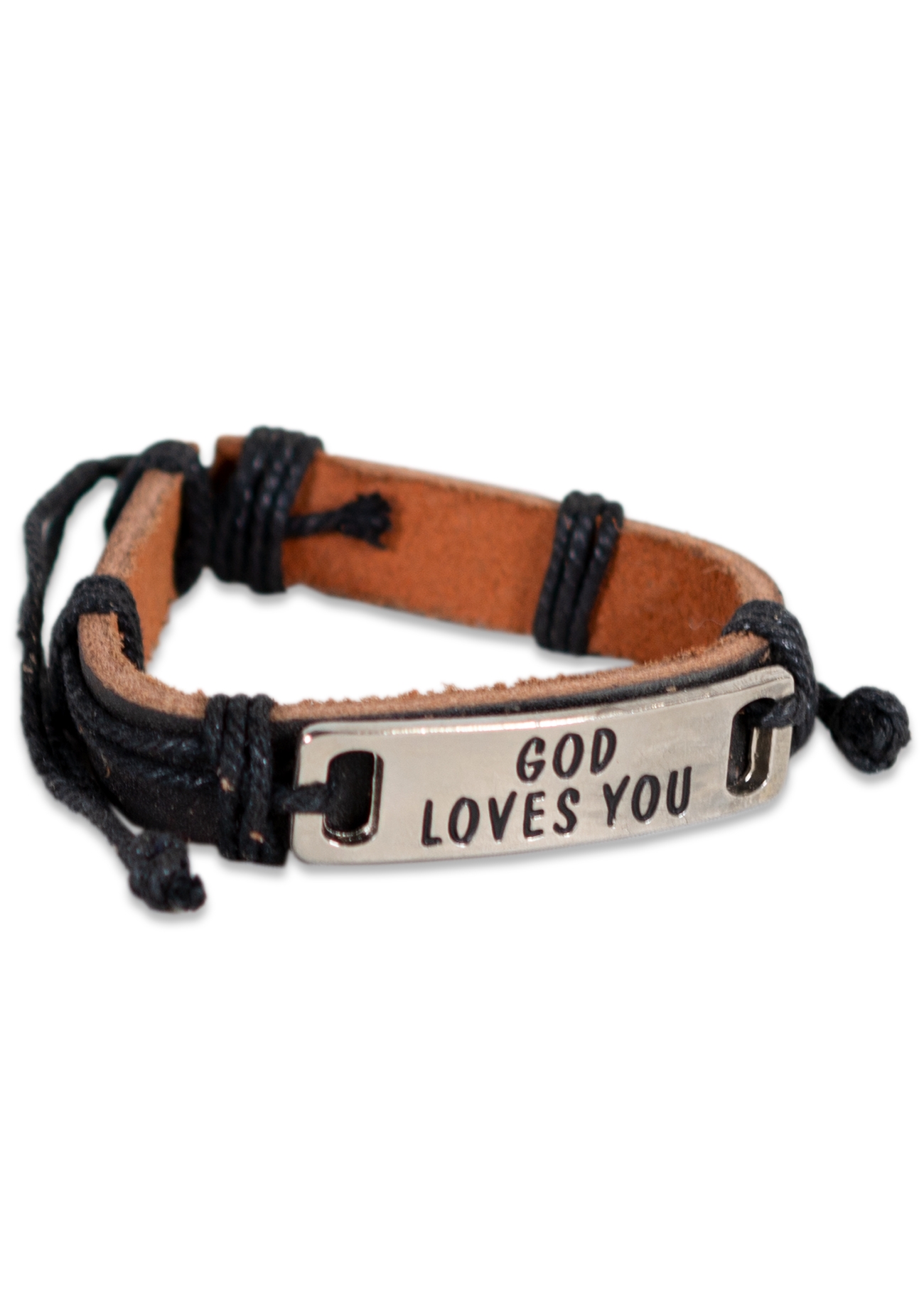Bratara din piele neagra - "God loves you" Bratara din piele neagra - "God loves you"