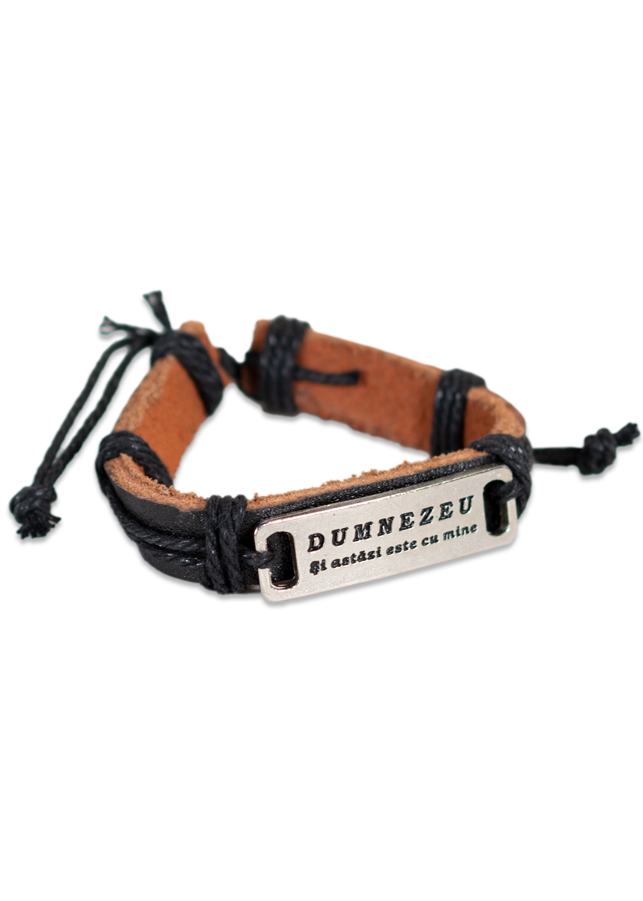 Bratara din piele neagra  - "Dumnezeu si astazi este cu mine" Bratara din piele neagra  - "Dumnezeu si astazi este cu mine"