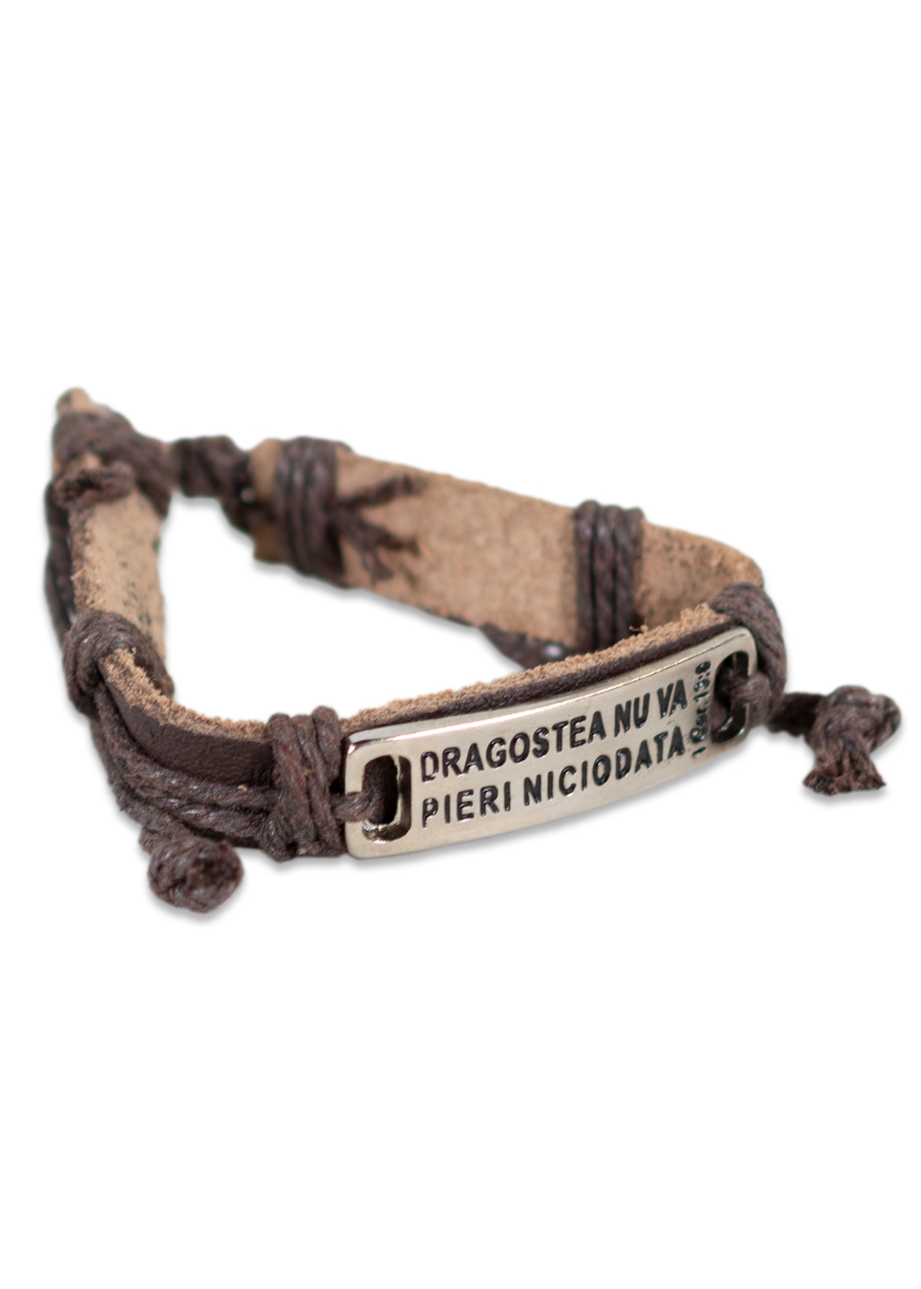 Bratara din piele maro inchis - "Dragostea nu va pieri niciodata" Bratara din piele maro inchis - "Dragostea nu va pieri niciodata"