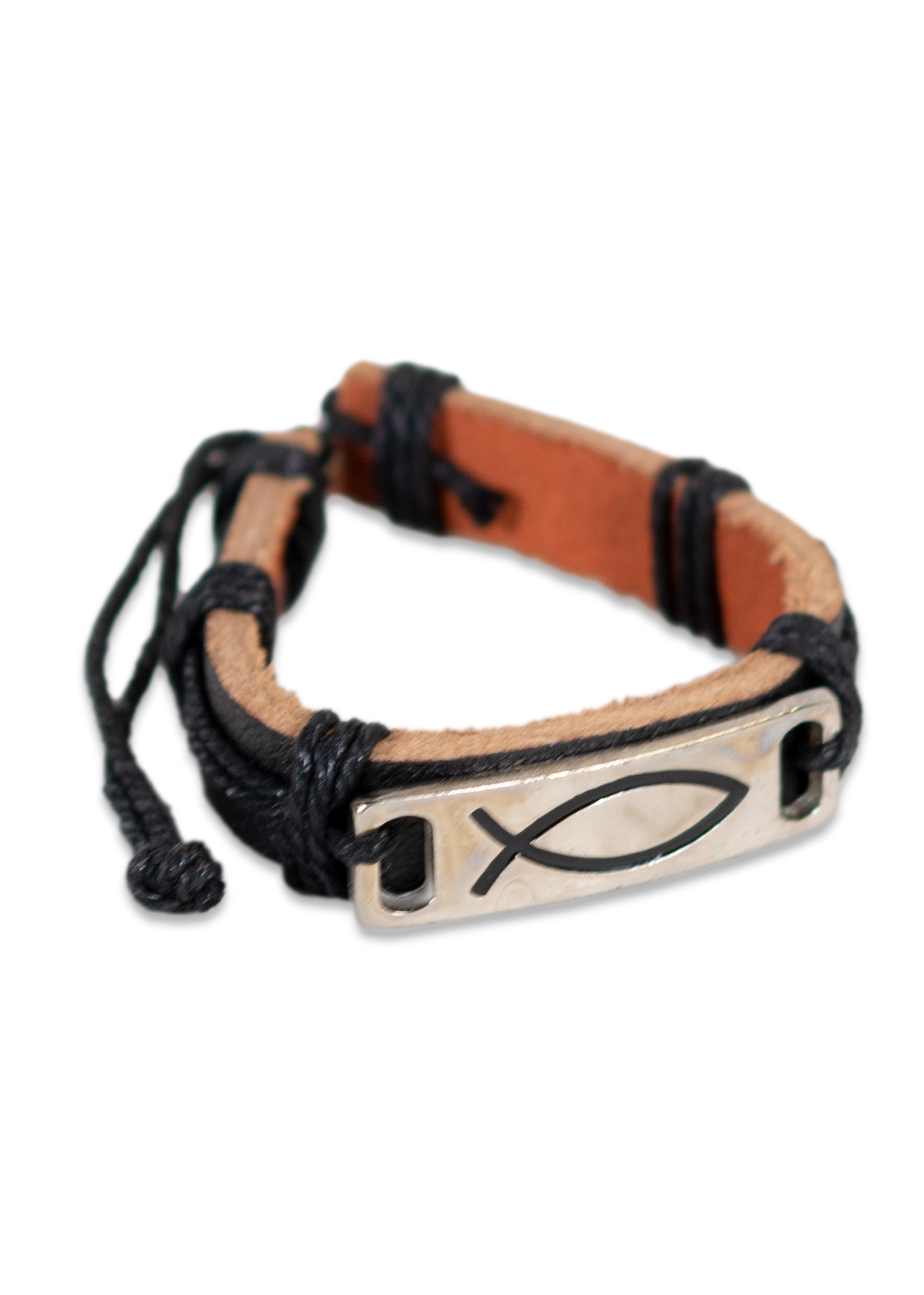 Bratara din piele neagra - simbol (peste). Bratara din piele neagra - simbol (peste).