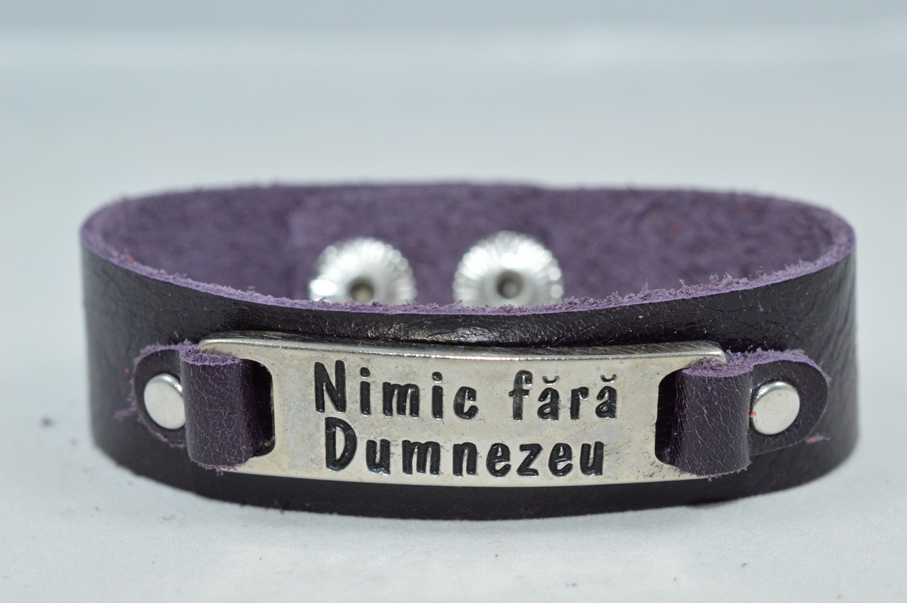 Bratara din piele naturala, mov inchis - Nimic fara Dumnezeu Bratara din piele naturala, mov inchis - Nimic fara Dumnezeu