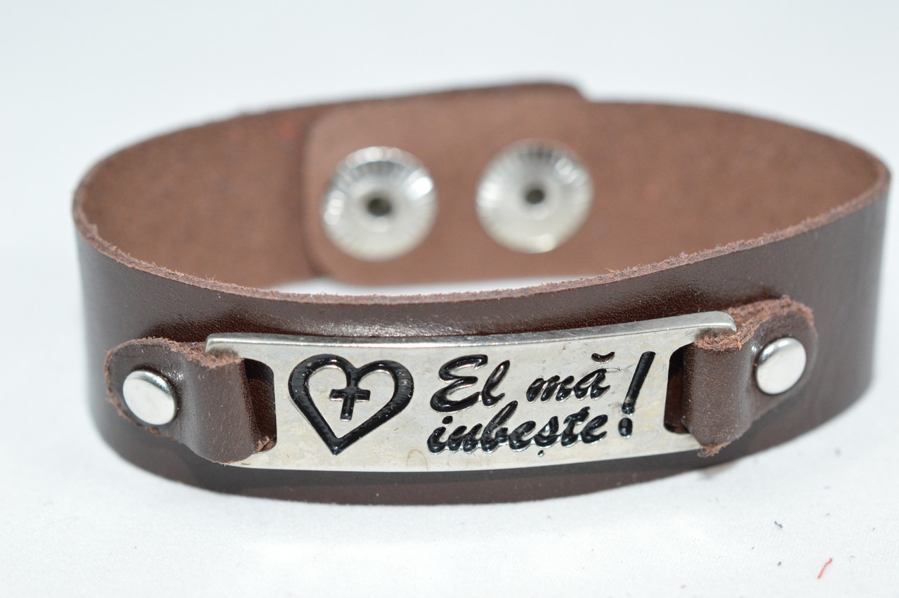 Bratara din piele naturala, maro - El ma iubeste! Bratara din piele naturala, maro - El ma iubeste!