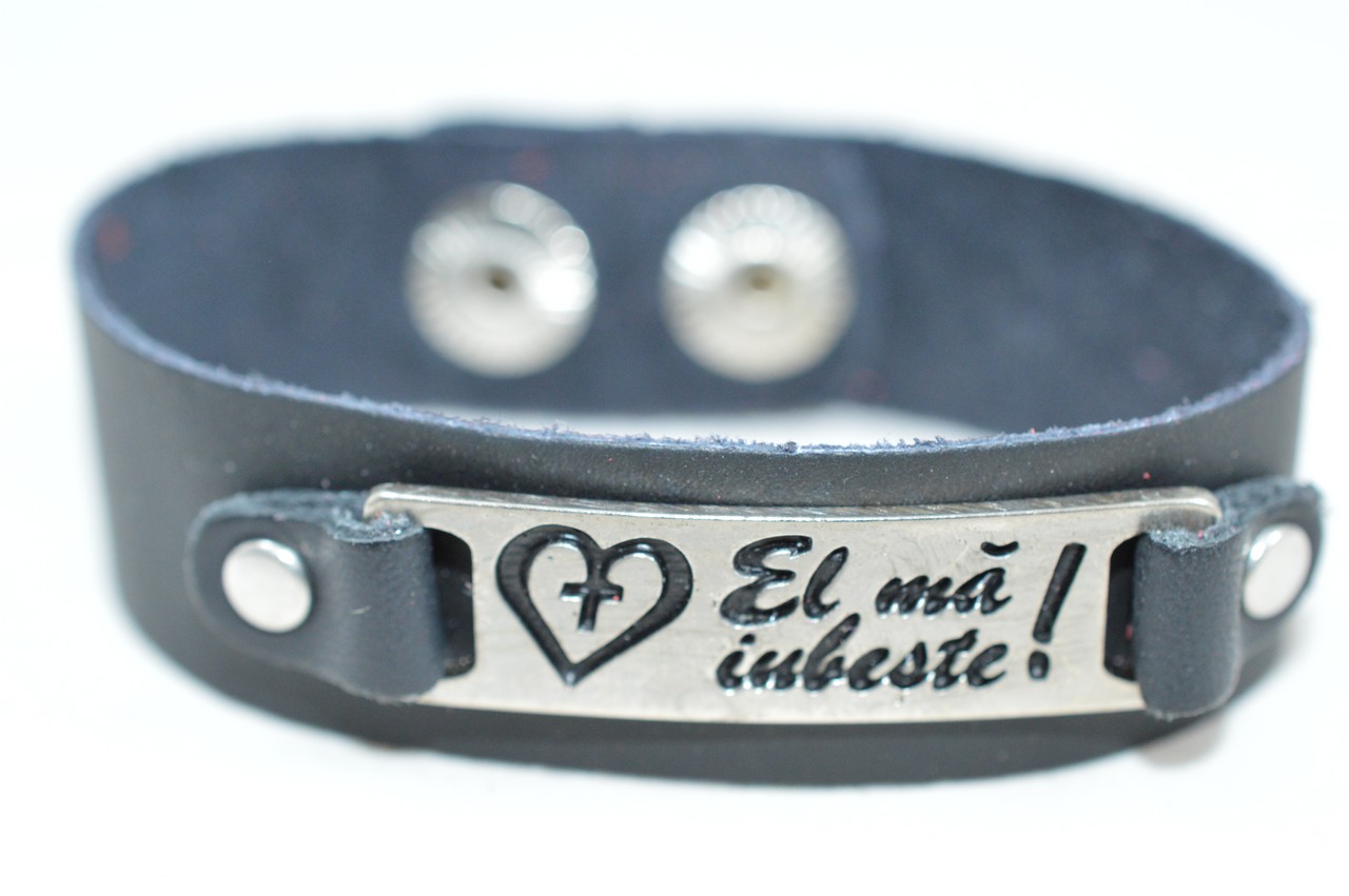 Bratara din piele naturala, neagra - El ma iubeste! Bratara din piele naturala, neagra - El ma iubeste!