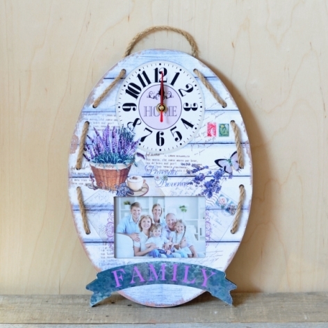 Ceas de perete  oval gri ( 25x36x3.5cm) cu rama foto - Family Ceas de perete  oval gri ( 25x36x3.5cm) cu rama foto - Family