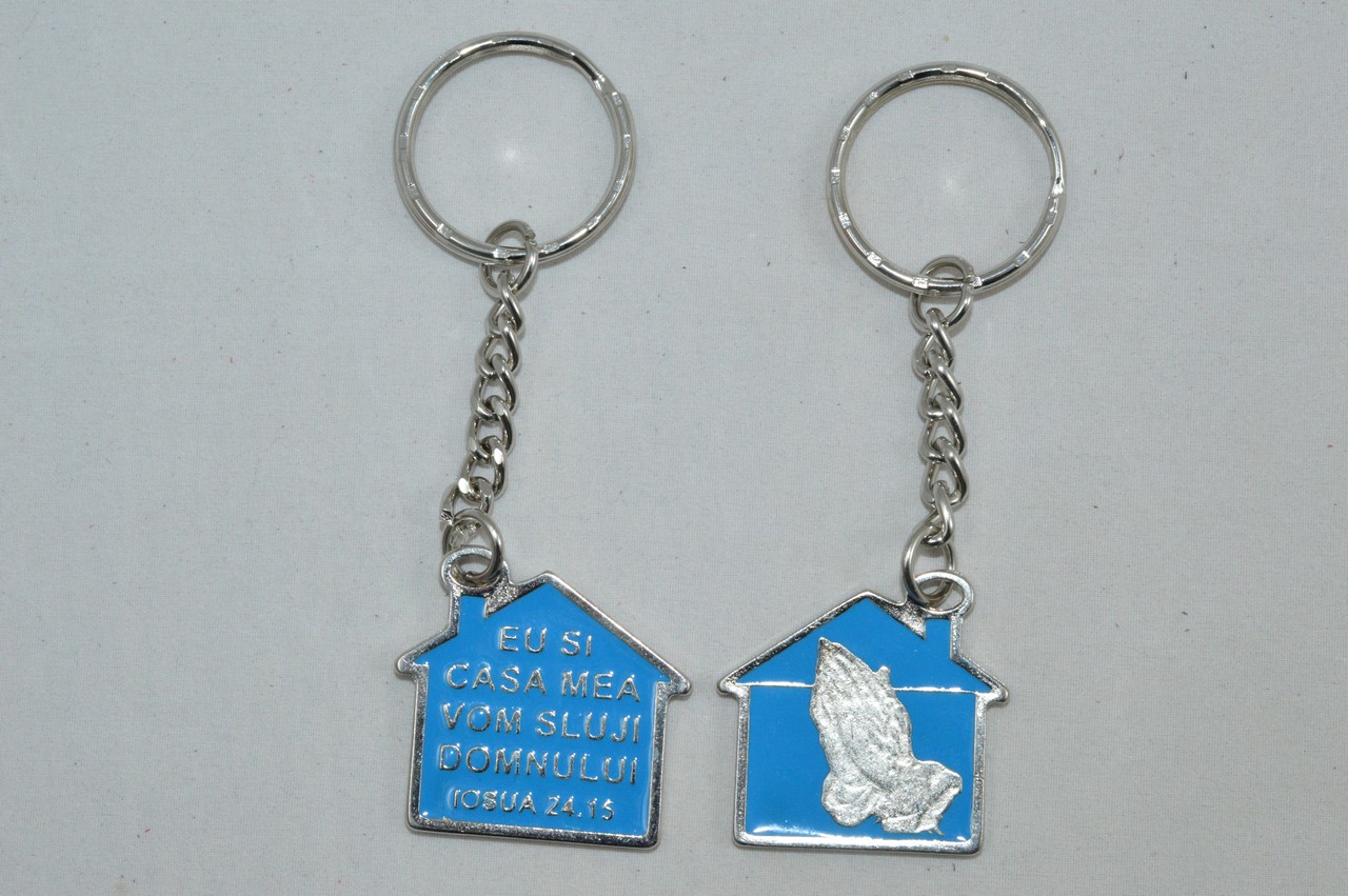 Breloc crestin metalic fata/verso - Eu si casa mea vom sluji Domnului Breloc crestin metalic fata/verso - Eu si casa mea vom sluji Domnului