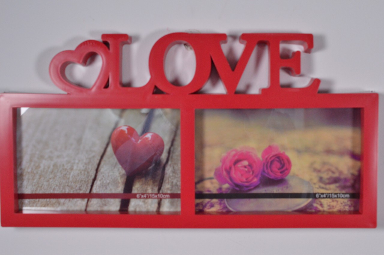 Rama foto rosie cu loc de 2 poze / LOVE Rama foto rosie cu loc de 2 poze / LOVE