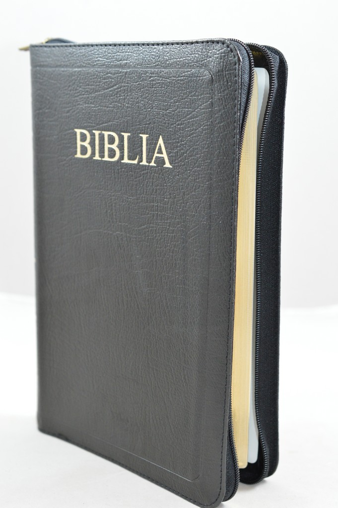 Biblie din piele, marime mare, fermoar, margini aurite, fara index, cuv. lui Isus cu rosu [SB 073 PF]