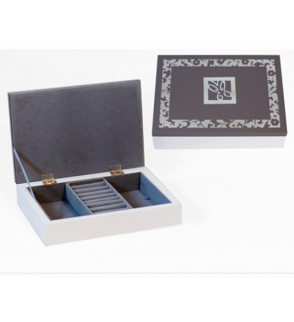 Cutie depozitare  gri cu alb cu un  compartiment -  5x17.5x12.5 cm Cutie depozitare  gri cu alb cu un  compartiment -  5x17.5x12.5 cm