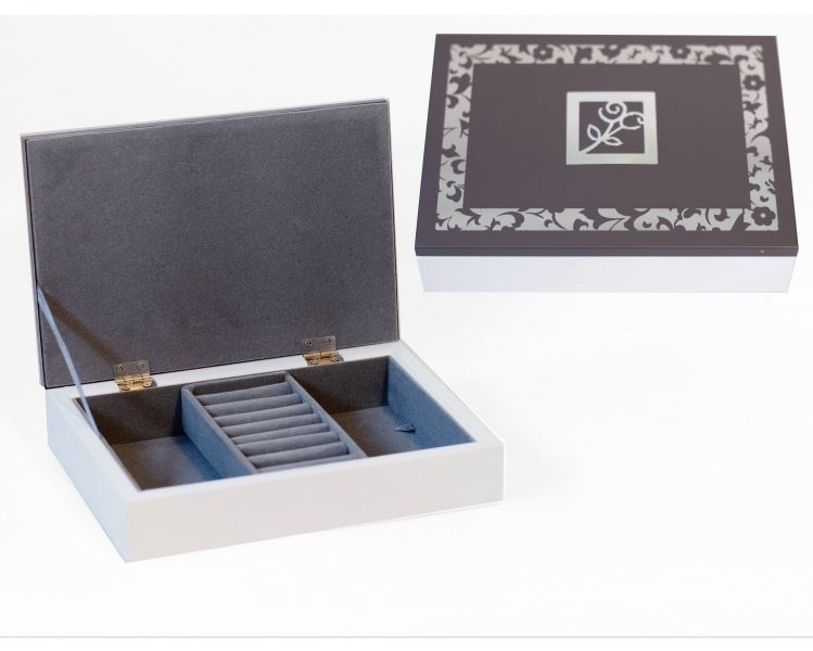 Cutie depozitare  gri cu alb cu un  compartiment -  5x17.5x12.5 cm Cutie depozitare  gri cu alb cu un  compartiment -  5x17.5x12.5 cm