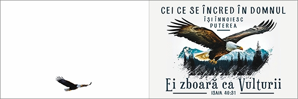 Felicitare - Verset: "Cei ce se încred în Domnul îşi înnoiesc puterea; ei zboară ca vulturii." Isaia 40:31