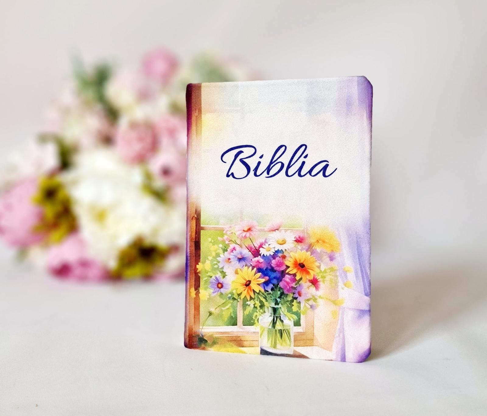 Biblia handmade, model 36, coperta de catifea, flexibila, marime medie, margini aurii, index, cuv. lui Isus cu rosu [SI 057 CAT]