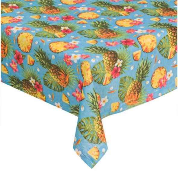 Fata de masa albastra - Ananas, floricele, 140x180 cm Fata de masa albastra - Ananas, floricele, 140x180 cm
