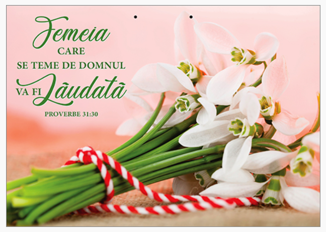 Poster cu verset A4 -'' Femeia care se teme de Domnul va fi lăudată " [01]