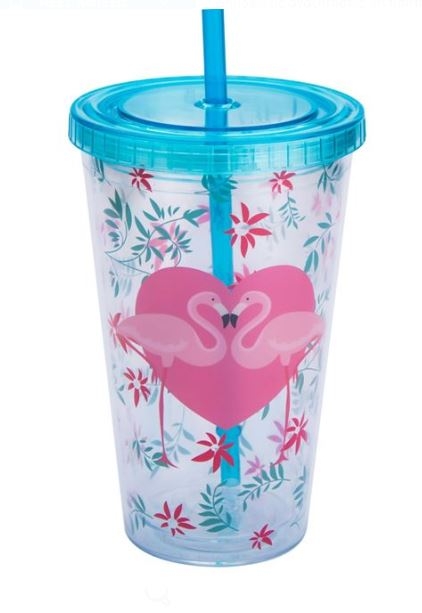 Pahar turcoaz cu pai - Flamingo - 450 ml