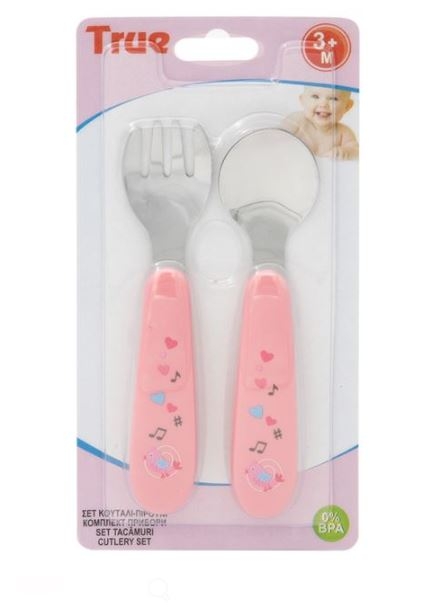 Lingura si furculita pentru bebelusi, roz (3m+) Lingura si furculita pentru bebelusi, roz (3m+)