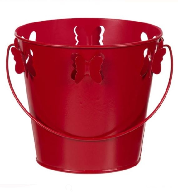 Masca pentru ghiveci, de metal, rosu, in forma de galeata - Fluturi 3D (16x14.5cm) Masca pentru ghiveci, de metal, rosu, in forma de galeata - Fluturi 3D (16x14.5cm)