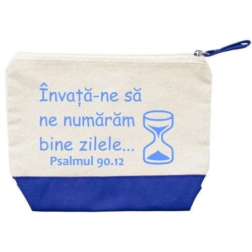Borsetă din material textil, cu mesaj creștin - Învață-ne să ne numărăm bine zilele Borsetă din material textil, cu mesaj creștin - Învață-ne să ne numărăm bine zilele