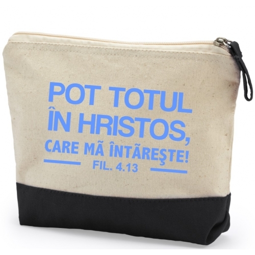 Borsetă din material textil, cu mesaj creștin - Pot totul în Hristos Borsetă din material textil, cu mesaj creștin - Pot totul în Hristos