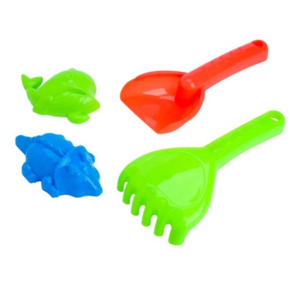 Set jucarii pentru nisip - Grebla si Lopata + 2 accesorii, 4 buc. Set jucarii pentru nisip - Grebla si Lopata + 2 accesorii, 4 buc.