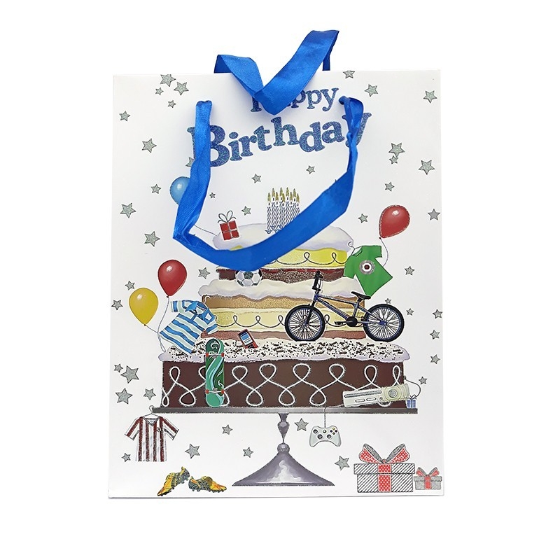 Punga medie pentru cadouri - Motiv Happy Birthday ( albastru )