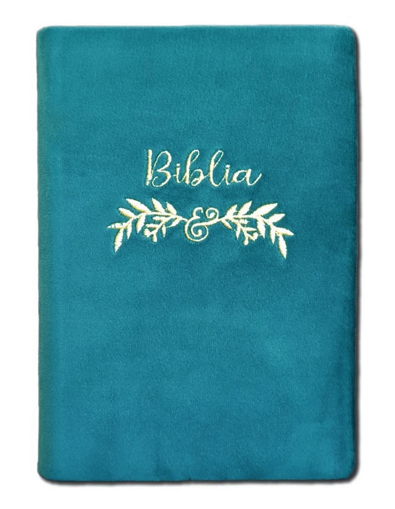 Biblia handmade, marime medie, coperta flexibila textila, culoare verde inchis,margini aurii, cuv. lui Isus cu rosu [SB 052 HM]