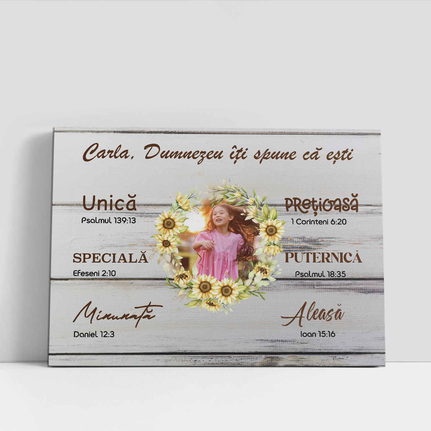 Tablou creștin canvas personalizat cu poză și nume – Dumnezeu îți spune că ești… Tablou creștin canvas personalizat cu poză și nume – Dumnezeu îți spune că ești…