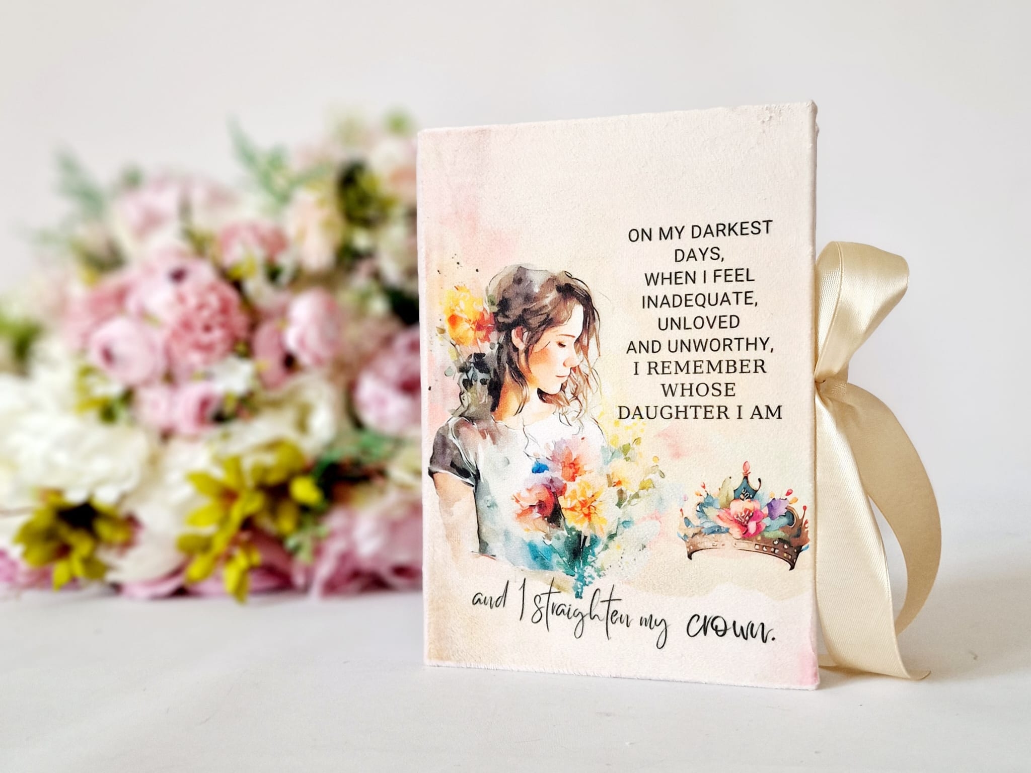 Jurnal cu mesaj creștin, copertă de catifea, margini argintii, cu panglică - On my darkest days....