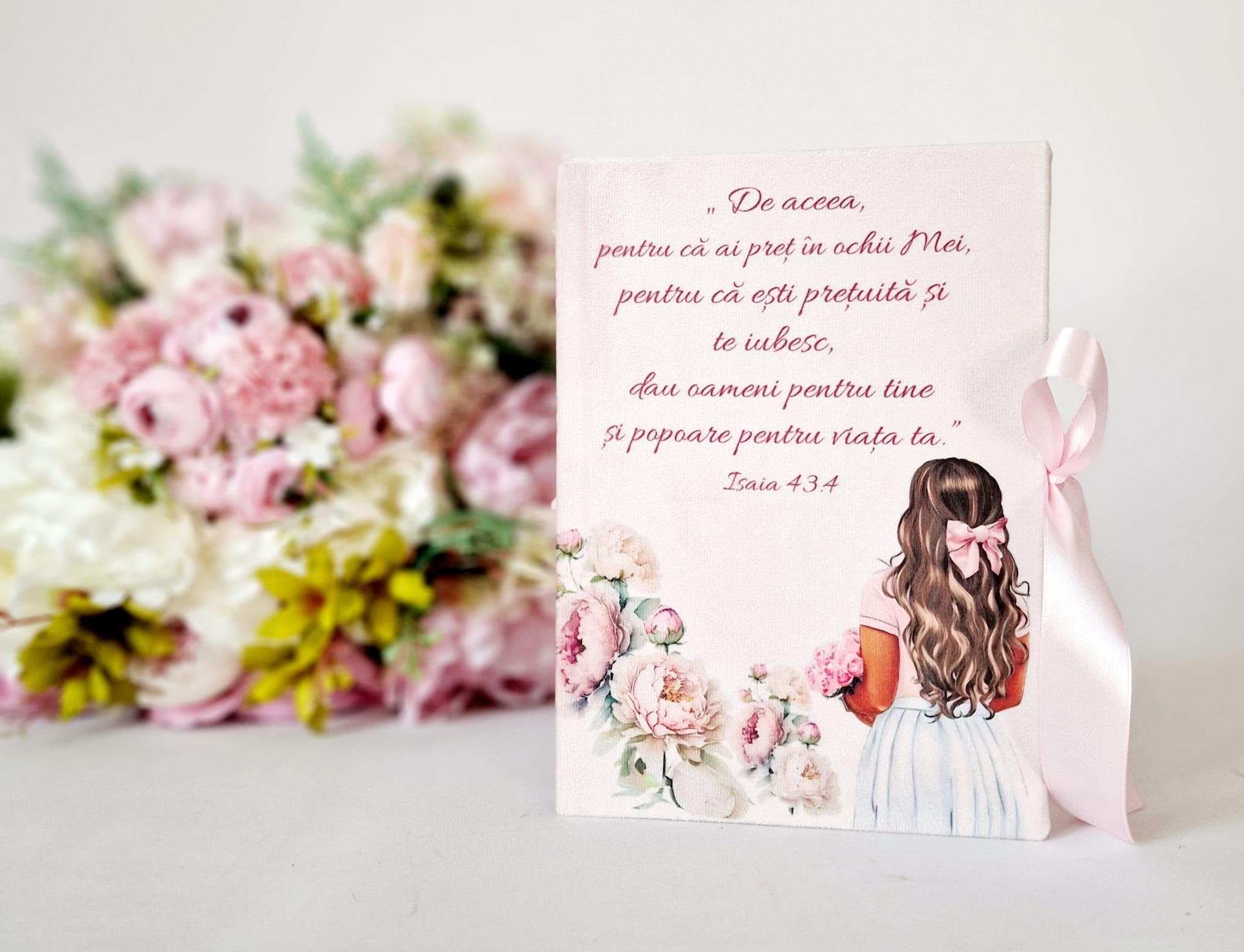 Jurnal cu mesaj creștin, copertă de catifea, margini argintii, cu panglică - De aceea, pentru că ai preț...