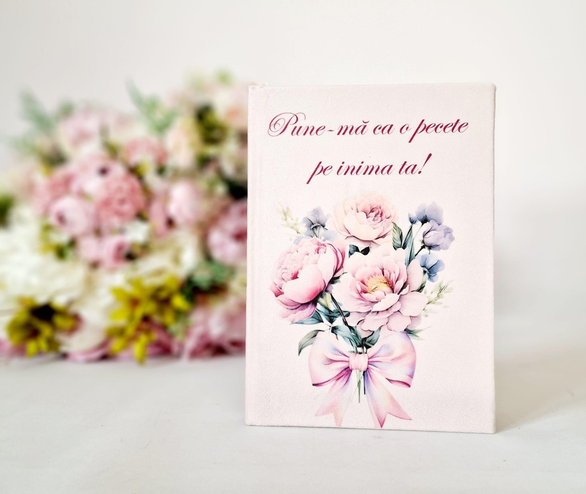 Jurnal cu mesaj creștin, copertă de catifea, margini argintii - Pune-mă ca o pecete pe inima ta!