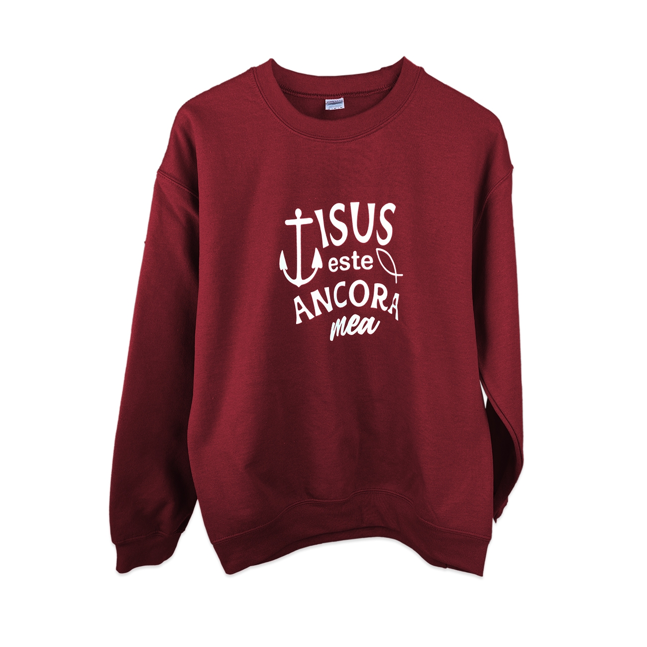 Bluza unisex, marimea S - Isus este ancora mea (visiniu) Bluza unisex, marimea S - Isus este ancora mea (visiniu)