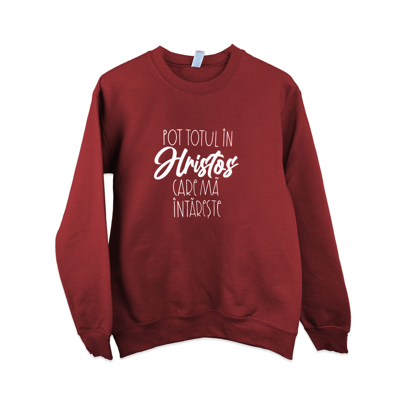 Bluza unisex, marimea L - Pot totul in Hristos (vișiniu)