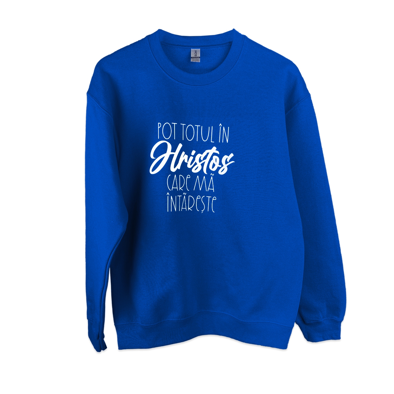 Bluza unisex, marimea S - Pot totul in Hristos (albastru) Bluza unisex, marimea S - Pot totul in Hristos (albastru)