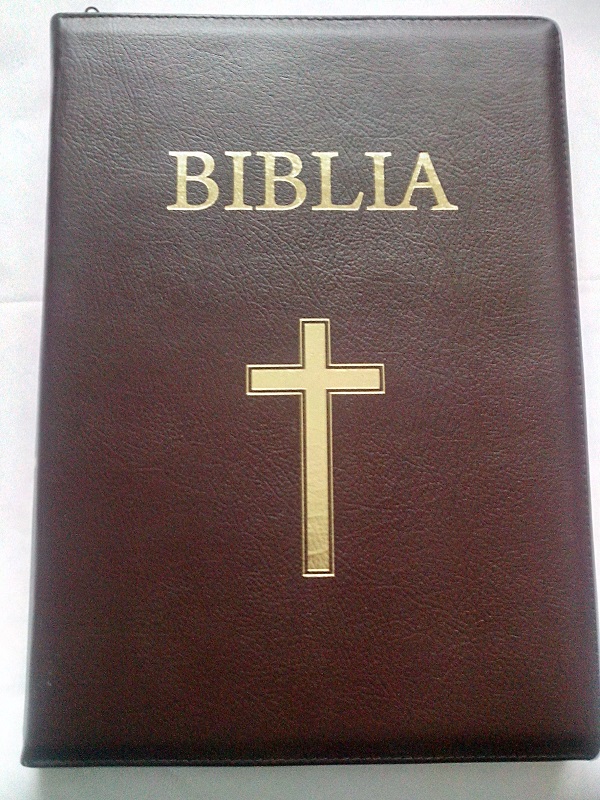 Biblia pentru amvon, foarte mare, piele, visinie, aurita, index, materiale ajutatoare, cu cruce [093 PI]