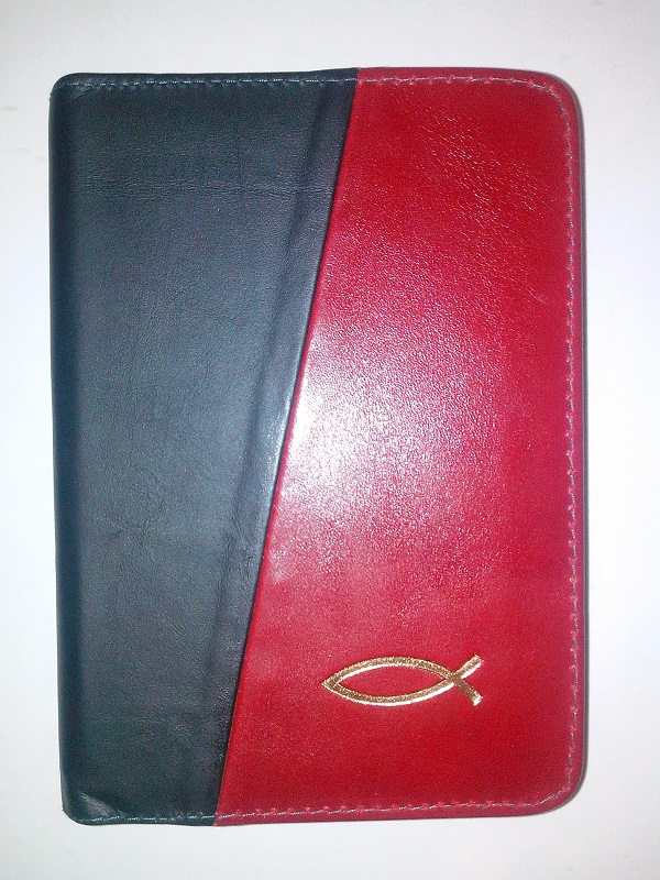 Biblia din piele, mica, negru/grena, fermoar, cu peste [043 PF]
