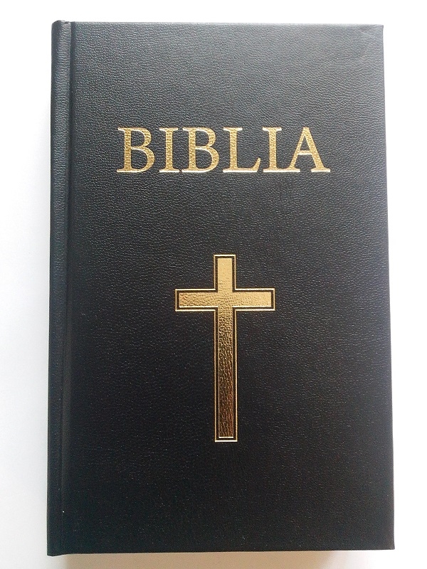 Biblie marime medie, coperta cartonata, neagra, margini albe, cu cruce, cuvintele lui Isus cu roșu [SI 053 CT]