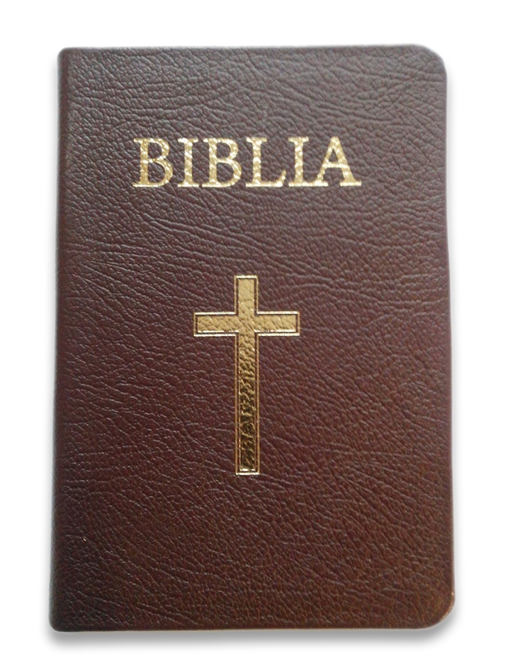 Biblia din piele, mica, visinie, margini aurii, cu index, cu cruce [043 PRI]