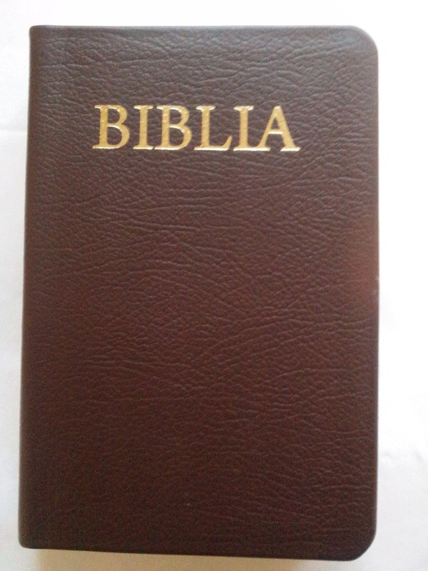 Biblia din piele, mica, visinie, margini aurii, cuv. lui Isus cu rosu [043 PR]